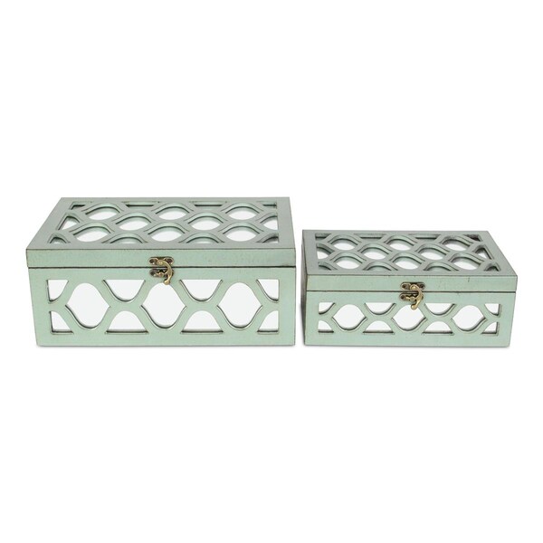 Cheungs Blue Wooden Boxes With Front And Top Mirror, 2Pk - FP-4060-2BL