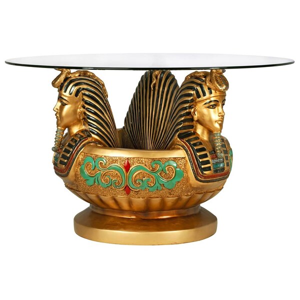 Design Toscano Three Heads of Tutankhamen Sculptural Glass-Topped Table - KY414