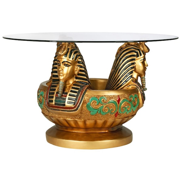 Design Toscano Three Heads of Tutankhamen Sculptural Glass-Topped Table - KY414
