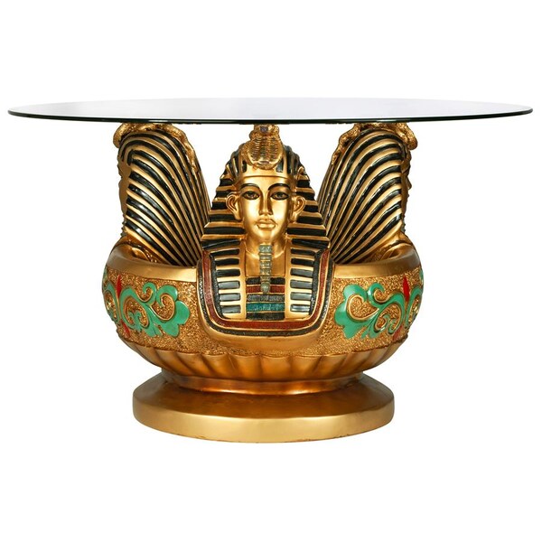 Design Toscano Three Heads of Tutankhamen Sculptural Glass-Topped Table - KY414
