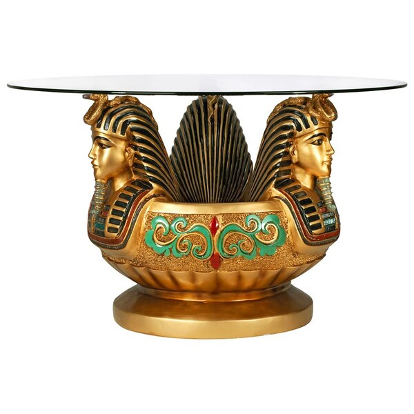 Design Toscano Three Heads of Tutankhamen Sculptural Glass-Topped Table - KY414
