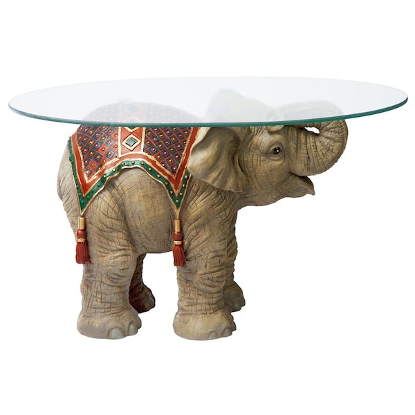Design Toscano Jaipur Elephant Festival Glass-Topped Cocktail Table - EU29868