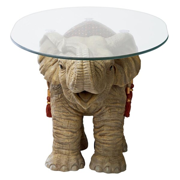 Design Toscano Jaipur Elephant Festival Glass-Topped Cocktail Table - EU29868
