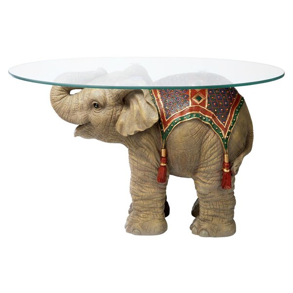 Design Toscano Jaipur Elephant Festival Glass-Topped Cocktail Table - EU29868