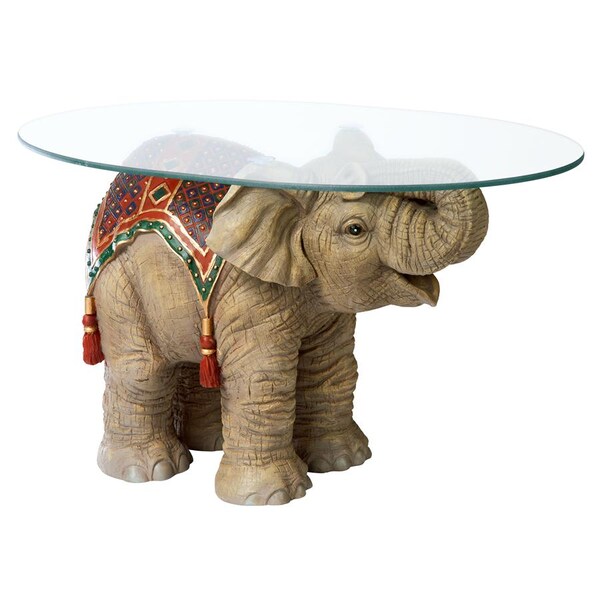 Design Toscano Jaipur Elephant Festival Glass-Topped Cocktail Table - EU29868