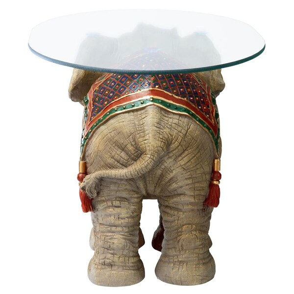 Design Toscano Jaipur Elephant Festival Glass-Topped Cocktail Table - EU29868