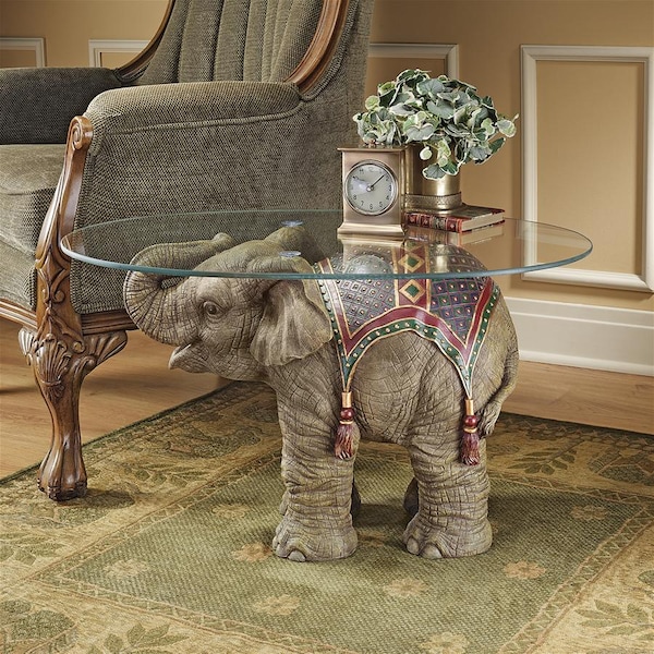 Design Toscano Jaipur Elephant Festival Glass-Topped Cocktail Table - EU29868