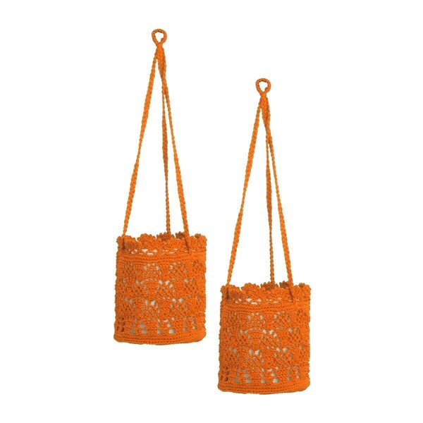 Heritage Lace 8 x 8 x 8 in. Mod Crochet Hanging Baskets, Orange - Set of 2 - MC-1080O-S