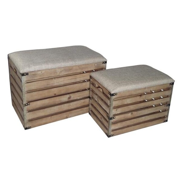 Cheungs Cheungs 4935-2 Rectangular Wood Slat Storage Bench with Metal Accent & Cushioned Lid - Set of 2 - 4935-2