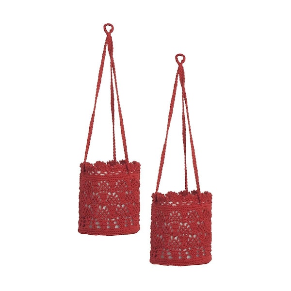 Heritage Lace 8 x 8 x 8 in. Mod Crochet Hanging Baskets, Ruby Red - Set of 2 - MC-1080RR-S