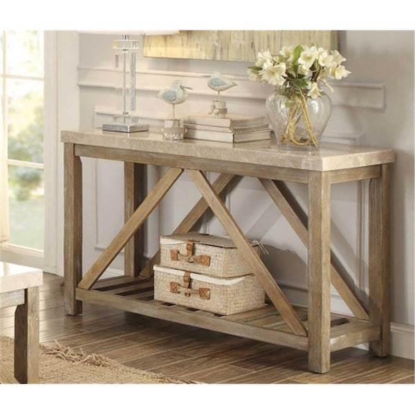 Home Elegance Homelegance  Ridley Collection Sofa Table with Marble Top, Weathered Wood - 48 x 18 x 31 in. - 3551-05