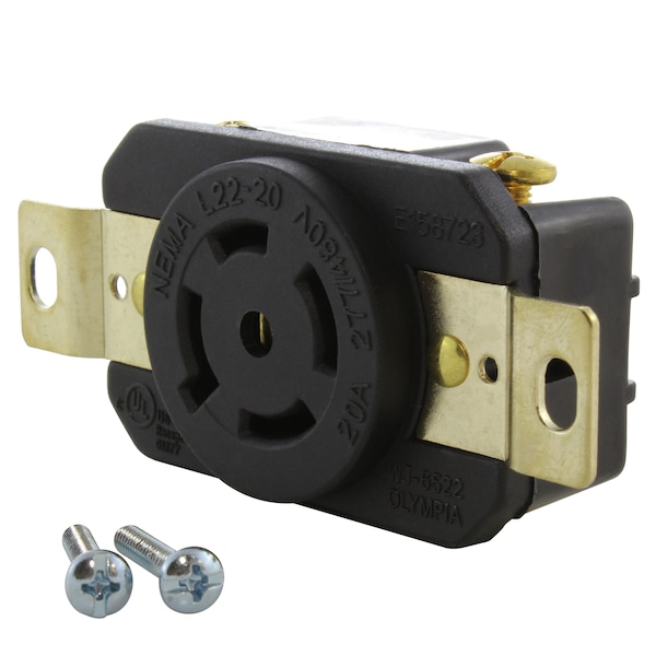 Ac Works 20A 277/480V NEMA L22-20R Flush Mount Locking Industrial Grade Receptacle - FML2220R