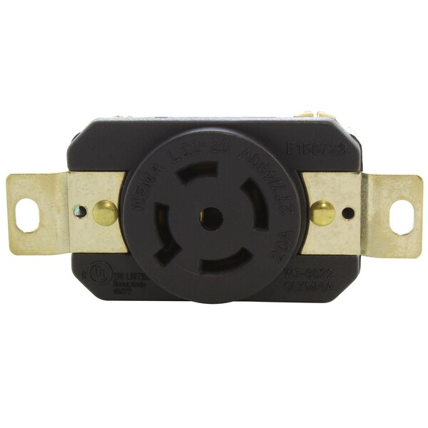 Ac Works 20A 277/480V NEMA L22-20R Flush Mount Locking Industrial Grade Receptacle - FML2220R