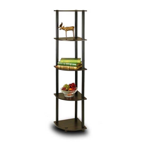 Highkey Turn-N-Tube 5 Tier Corner Display Rack Shelving Unit, Espresso & Black - 57.7 x 11.6 x 11.6 in. - LR25367