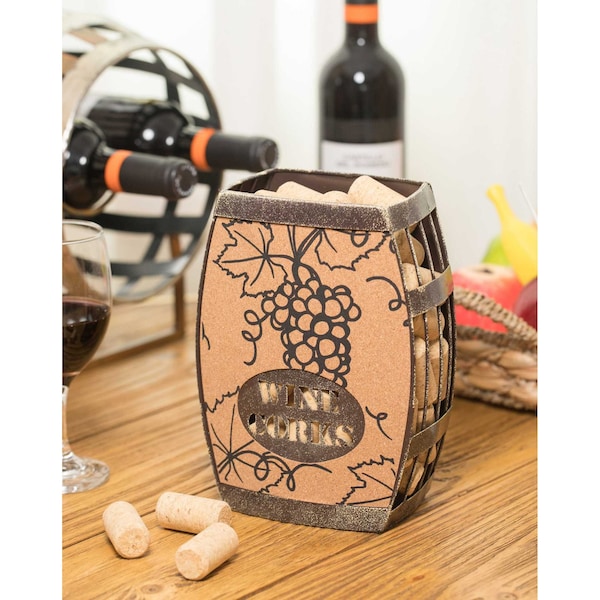 Vintiquewise Vintage Decorative Metal Barrel Shaped Tabletop Countertop Wine Cork Holder - QI003566