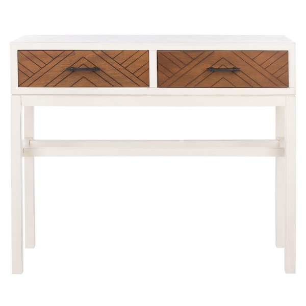Safavieh 29.5 x 35.5 x 13 in. Ajana 2 Drawer Console Table, Distressed White & Honey - CNS5709C