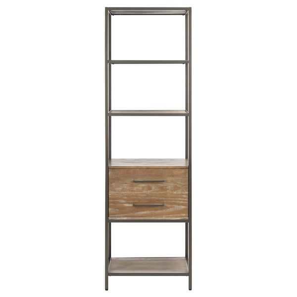Safavieh Jola 5 Shelf 1 Drawer Etageres, Rustic Oak & Gunmetal - ETG6400A