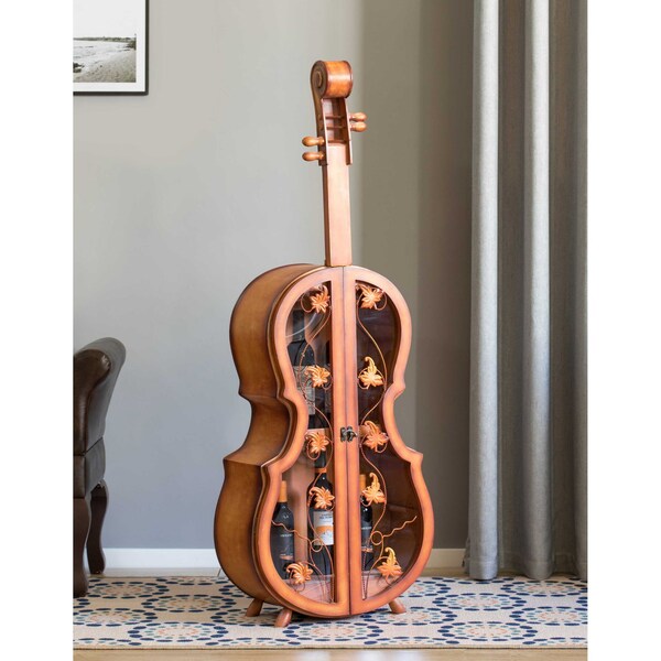 Vintiquewise 4.5 Feet Tall Violin Shaped Cabinet With 2 Shelf and Acrylic Clear Double Door - QI003770