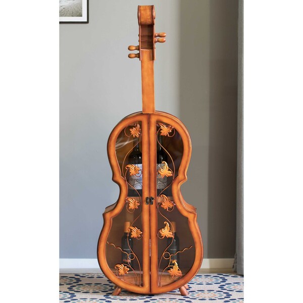 Vintiquewise 4.5 Feet Tall Violin Shaped Cabinet With 2 Shelf and Acrylic Clear Double Door - QI003770