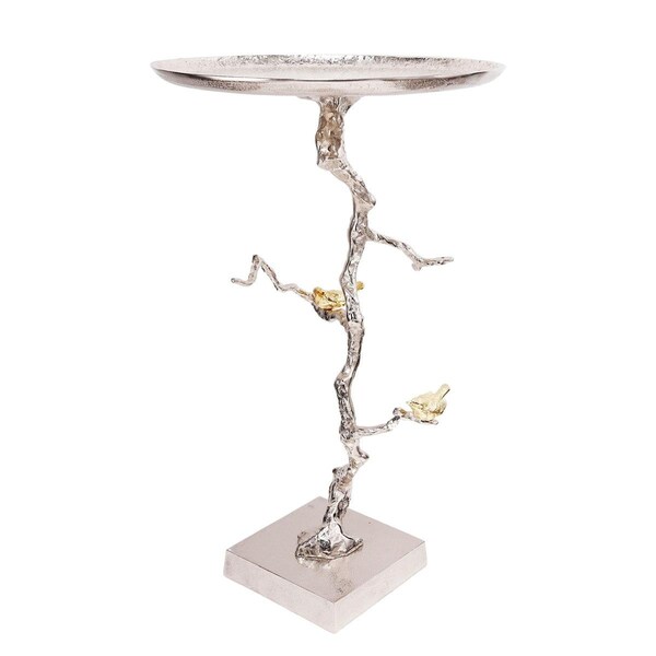 Benjara 28 in. Artful Branch Like Frame Gold Bird Accents Accent Table - Silver - BM285256