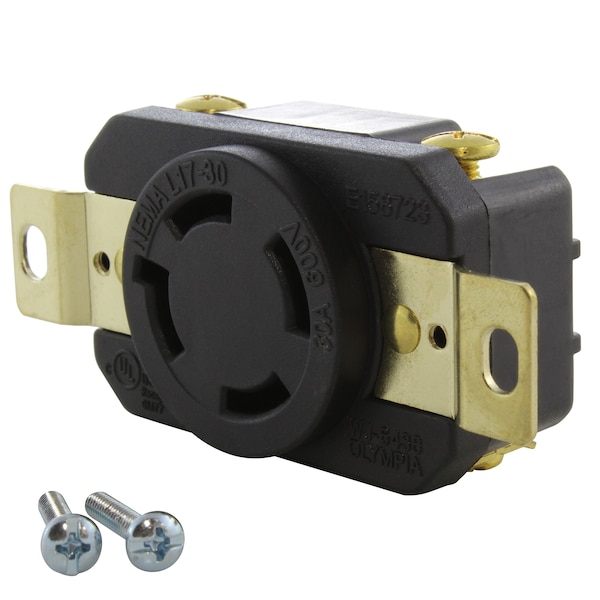 Ac Works 30A, 600V, NEMA L17-30R Flush Mount Locking Industrial Grade Receptacle - FML1730R