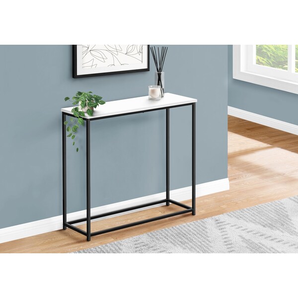 Monarch Specialties Accent Table, Console, Entryway, Narrow, Sofa, Living Room, Bedroom, White Laminate, Black Metal - I 2252