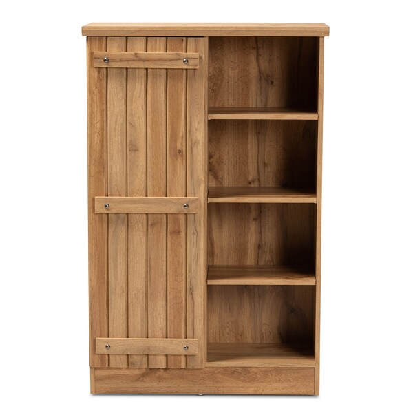 Baxton Studio Eren Modern and Contemporary Farmhouse Natural Oak Brown Finished Wood 1-Door Shoe Cabinet - 177-11077-ZORO