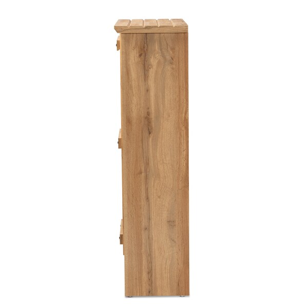 Baxton Studio Eren Modern and Contemporary Farmhouse Natural Oak Brown Finished Wood 1-Door Shoe Cabinet - 177-11077-ZORO