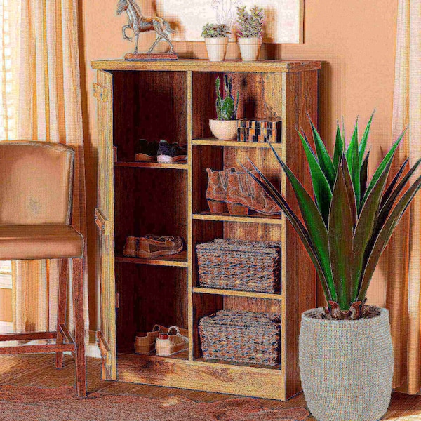 Baxton Studio Eren Modern and Contemporary Farmhouse Natural Oak Brown Finished Wood 1-Door Shoe Cabinet - 177-11077-ZORO