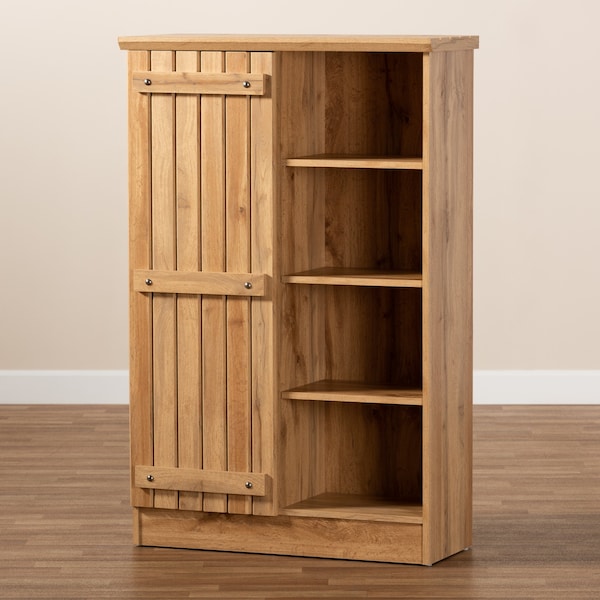Baxton Studio Eren Modern and Contemporary Farmhouse Natural Oak Brown Finished Wood 1-Door Shoe Cabinet - 177-11077-ZORO