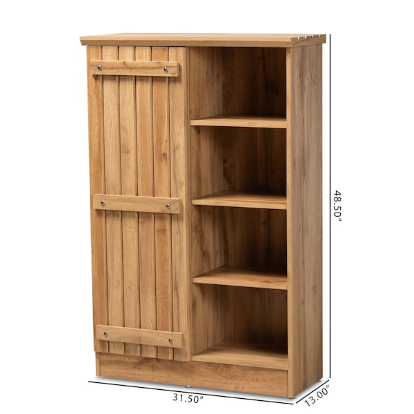 Baxton Studio Eren Modern and Contemporary Farmhouse Natural Oak Brown Finished Wood 1-Door Shoe Cabinet - 177-11077-ZORO