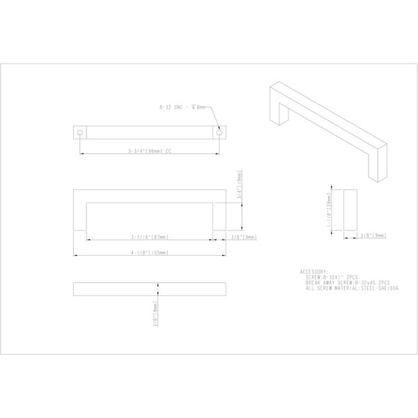 Elements By Hardware Resources 96 mm Center-to-Center Satin Bronze Square Stanton Cabinet Bar Pull - 625-96SBZ