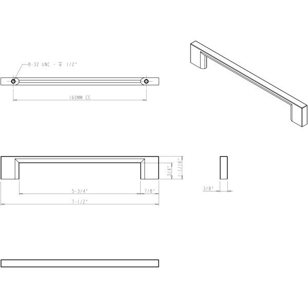 Jeffrey Alexander 160 mm Center-to-Center Brushed Oil Rubbed Bronze Square Sutton Cabinet Bar Pull - 635-160DBAC