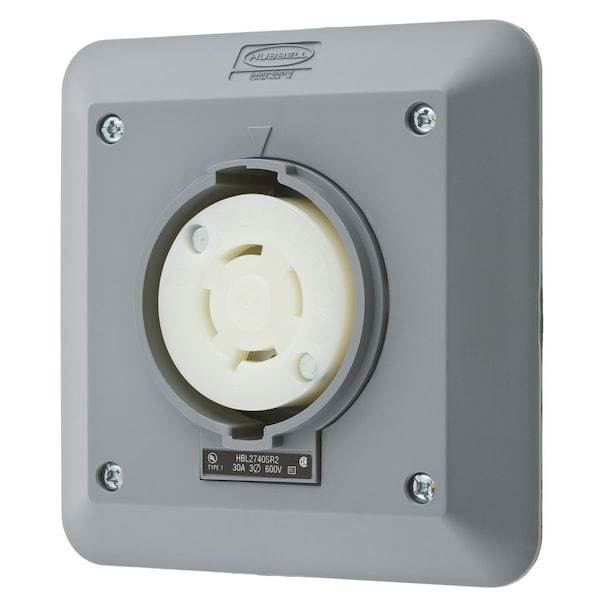 Hubbell 30A Locking Receptacle 3P 4W 600VAC L17-30R GY - HBL2740SR2
