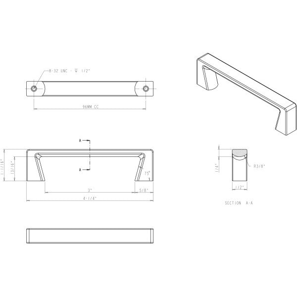 Jeffrey Alexander 96 mm Center-to-Center Brushed Pewter Square Boswell Cabinet Pull - 177-96BNBDL
