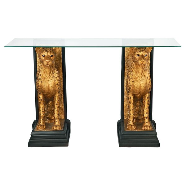 Design Toscano Royal Egyptian Cheetahs Sculptural Glass-Topped Console - KY559534