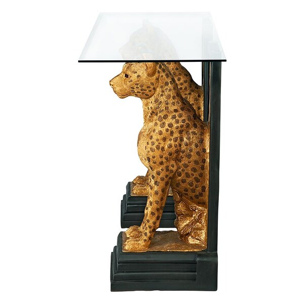 Design Toscano Royal Egyptian Cheetahs Sculptural Glass-Topped Console - KY559534