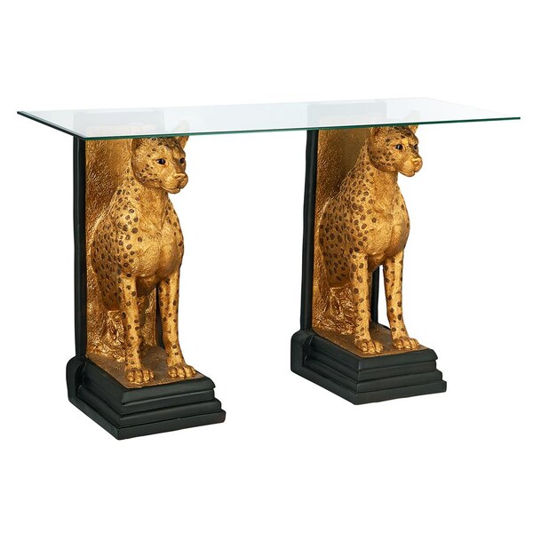 Design Toscano Royal Egyptian Cheetahs Sculptural Glass-Topped Console - KY559534