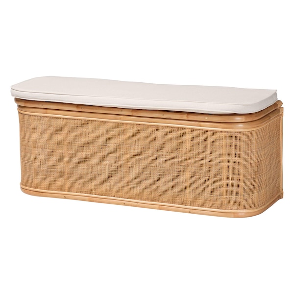 Bali & Pari Ishana Bohemian Natural Rattan Storage Bench - 244-13669-ZORO
