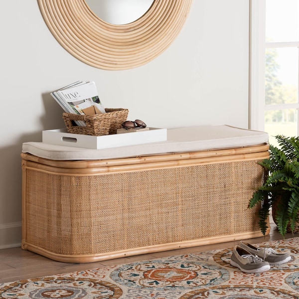 Bali & Pari Ishana Bohemian Natural Rattan Storage Bench - 244-13669-ZORO