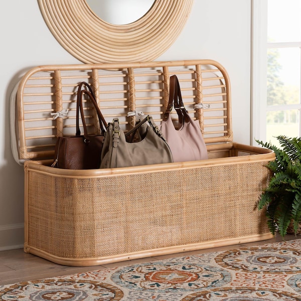 Bali & Pari Ishana Bohemian Natural Rattan Storage Bench - 244-13669-ZORO