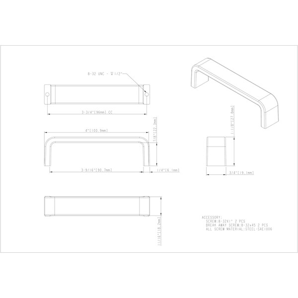 Elements By Hardware Resources 96 mm Center-to-Center Brushed Oil Rubbed Bronze Square Asher Cabinet Pull - 193-96DBAC