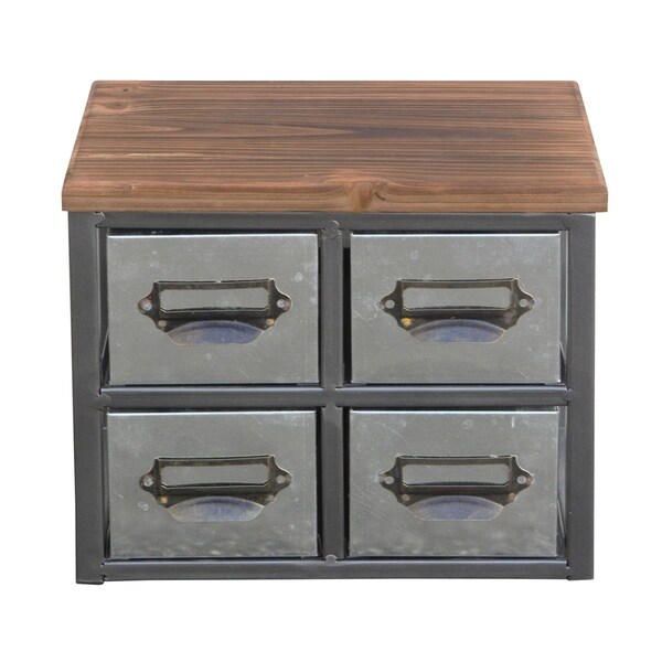 H2H Short Galvanized 4 Drawer Vertical Organizer with Label Scoop Handle - Metal Frame & Wood Top - H22546559