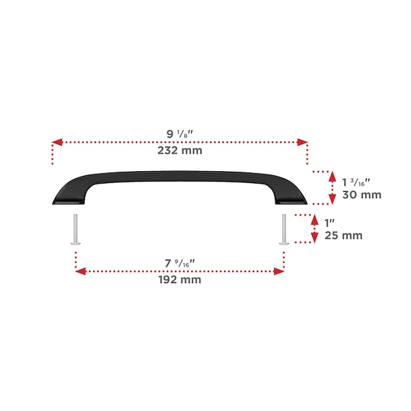 Richelieu 7 9/16-inch (192 mm) Center to Center Matte Black Contemporary Cabinet Pull - BP7350192900