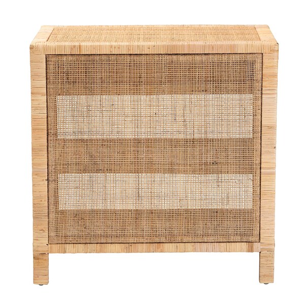 Baxton Studio Bella Modern Bohemian Natural Brown Mahogany Wood and Natural Rattan 1-Drawer Console Table - 226-13096-ZORO