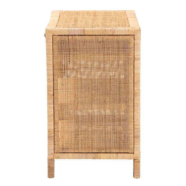 Baxton Studio Bella Modern Bohemian Natural Brown Mahogany Wood and Natural Rattan 1-Drawer Console Table - 226-13096-ZORO