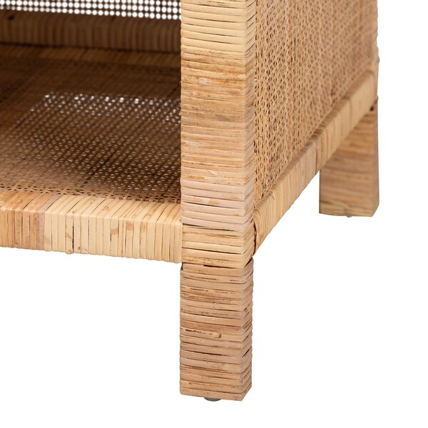 Baxton Studio Bella Modern Bohemian Natural Brown Mahogany Wood and Natural Rattan 1-Drawer Console Table - 226-13096-ZORO