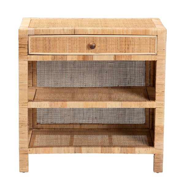 Baxton Studio Bella Modern Bohemian Natural Brown Mahogany Wood and Natural Rattan 1-Drawer Console Table - 226-13096-ZORO