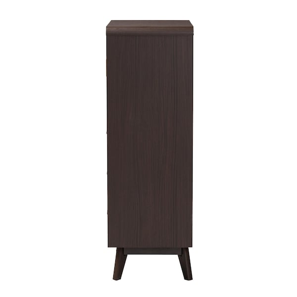 Baxton Studio Giancarlo Mid-Century Modern Espresso Brown Wood 3-Drawer Storage Chest with Rattan door - 242-13626-ZORO