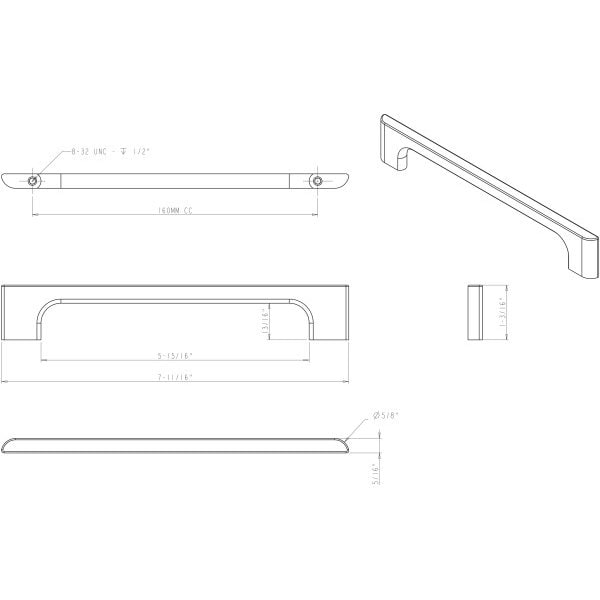 Jeffrey Alexander 160 mm Center-to-Center Polished Chrome Asymmetrical Leyton Cabinet Pull - 286-160PC